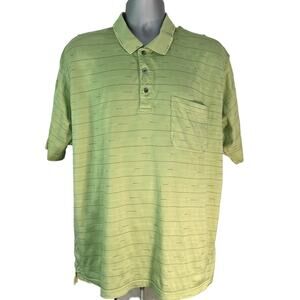 Izod Golf Light Green Striped Short Sleeve Cotton Polo, Size XL